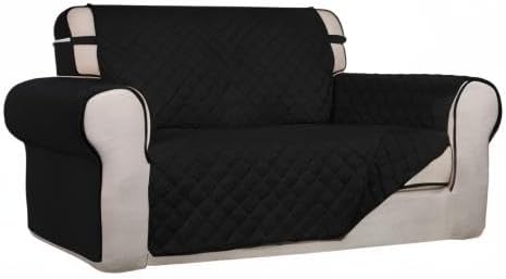 PureFit Reversible Quilted Sofa Cover, Water Resistant Slipcover Furniture Protector, Washable Couch Cover with Non Slip and Elastic Straps for Kids, Pets (Loveseat, Black/Black)