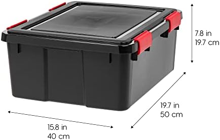 IRIS USA 6-Pack 31 Qt Storage Bins with Gasket Lids, Black/Red