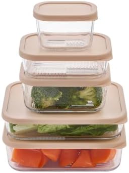 Glass Food Storage Containers with Lids - 12 Piece - 3 x 10.5 oz, 1 x 26.5 oz & 2 x 40.57 oz Glass with BPA-Free Leak Resistant Stackable Lids - Microwave, Oven & Dishwasher Safe - Cashew Cream