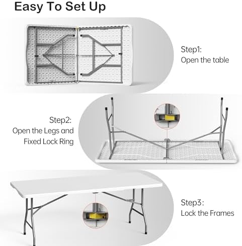 VSOAEIL 6 Foot Folding Table 2 Pack, 6 FT Foldable Plastic Table Heavy Duty
