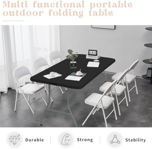 Set of 2 Folding Table 5 FT Camping Table Portable Heavy Duty Plastic Rectangular Outdoor Dining Table Steel Legs Fold-in-Half with Carrying Handle for Indoor,Picnic,Party,Wedding,Events(Black)