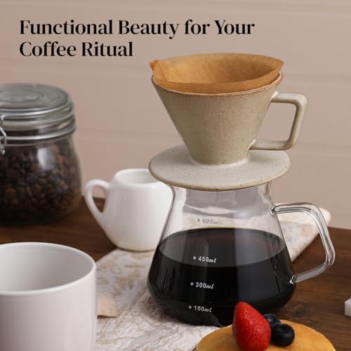 DOWAN Pour Over Coffee Maker, Non-Electric Pour Over Coffee Dripper, Manual Brew Maker, Single Cups Porcelain Slow Brewing Accessories for Gifts, Grey