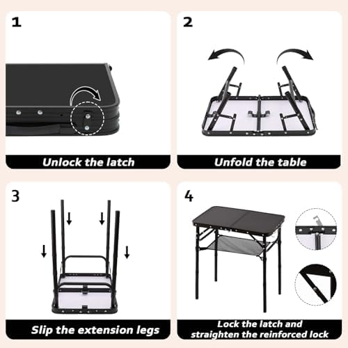 YihuiKo Folding Picnic Table with Storage Net, Lightweight Portable Table