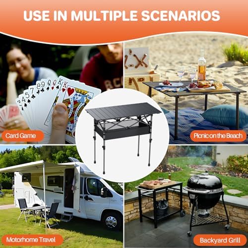 Folding Camping Table(L32.3''xW15.7''), 2 Adjustable Heights 17.3''/27.6''