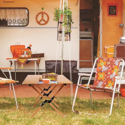Suzile 2 Pack 4FT Folding Camping Table, Roll Up Portable Camp Table with Carry Bag, Low Collapsible Lightweight Aluminum Outdoor for Camping, Picnic, Beach, Patio, Kitchen (Yellow Wood Color)