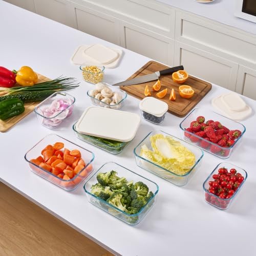 Glass Food Storage Containers with Lids — 12 Piece — 17.6 oz Glass with BPA-Free Leak Resistant Stackable Lids — Microwave, Oven & Dishwasher Safe — Ideal for Meal Prep & More - Vanilla Mist