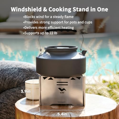 UJU Alcohol Camping Stove Set, Portable Flat Bottom Alcohol Burner, Wind-Resistant Outdoor Cooking Stove with Windscreen, Storage Bag & 2 Empty Bottles for Backpacking, Hiking & Camping, Silver