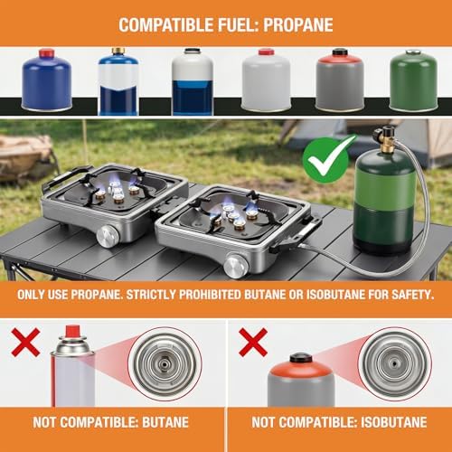 2-Burner Portable Propane Camping Stove,30000 BTU Foldable Gas Stove