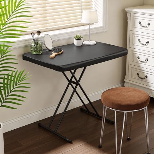 30in Folding Table, Portable Picnic Table with Adjustable Height, Foldable TV Tray Table & Laptop Desk for Small Spaces, Patio, Camping, BBQ, No Assembly Needed, Black