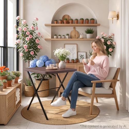 2 Pack Folding Table, Portable Coffee Table 27in Square Table for Small Spaces, Patio Card Table Foldable Picnic Table with 400 LBS Capacity for Indoor Outdoor Use, Brown