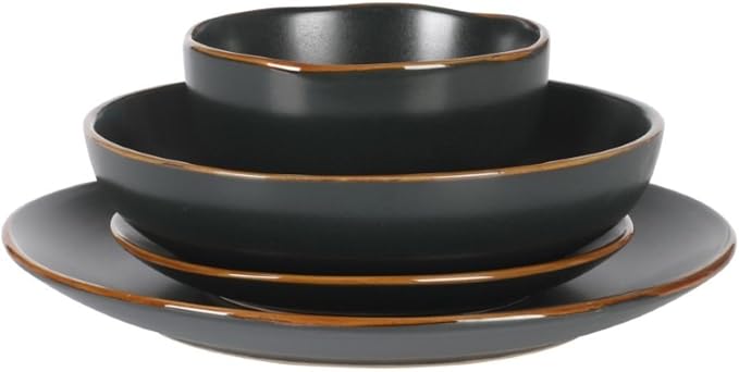 Gibson Home Hazeltine 16-Piece Black Stoneware Dinnerware Set – Plates and Bowls