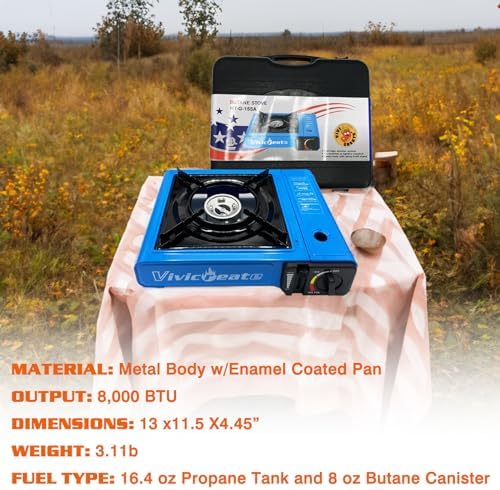vivicreate 7000 BTU Portable Stove, Camping Stove, Butane Stove, Outdoor stove,Korean style BBQ stove,Blue