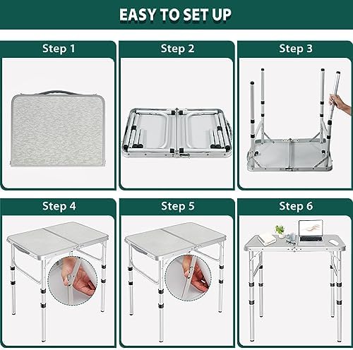 RedSwing Small Folding Table 2 Feet, Small Foldable Table Adjustable Height, Lightweight Portable Aluminum Camping Table, 3 Heights, 23in x 15 in x 10 in