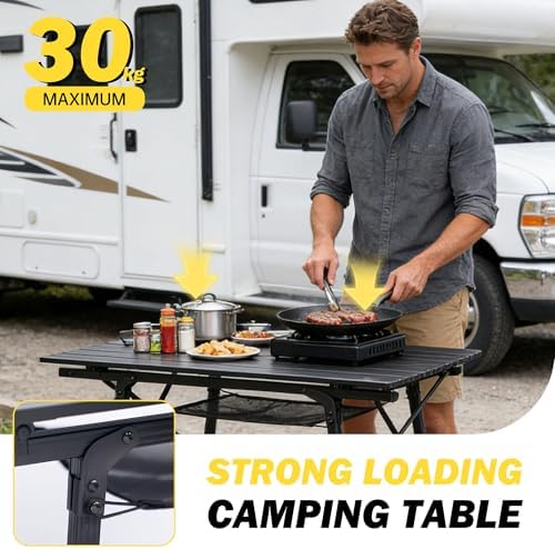 Folding Camping Table, Portable Aluminum Adjustable Height
