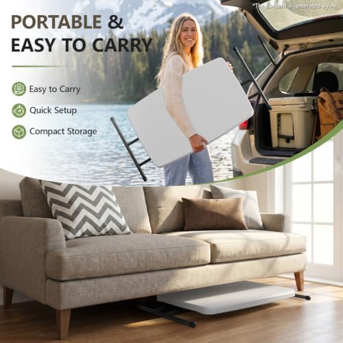 30in Folding Table Adjustable Height Heavy Duty Plastic Folding Tables with Carry Handles,Fold Portable Tables with Steel Legs for Party,Wedding,Camping,Picnic,Indoor Outdoor Events,White