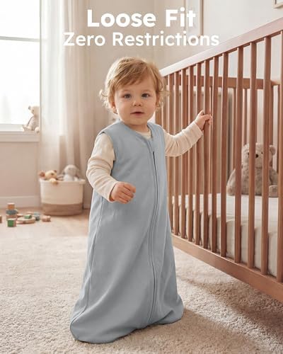 Baby Sleep Sack 6-12 Months 0.5 TOG, 100% Cotton Baby Wearable Blanket 2 Pack with 2-Way Zipper, Lightweight Sleep Bag for Boys & Girls Newborn Infant Breathable Sleeing Sack Grey Dinosaur