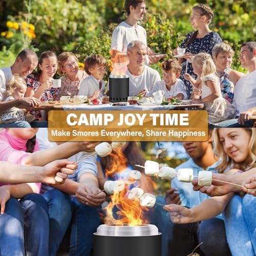 HGD Small Tabletop Fire Pit 8.0 x 5.5 in, Portable Mini Smokeless Table Top Firepit, Low Smoke Camping Stove for Outdoor/Patio, with Travel Bag & Forks, Fueled by Pellets/Wood, Stainless Steel, Black