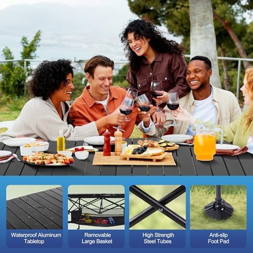 ALPHA CAMP Adjustable Camping Table with Storage for Grill Travel Picnic