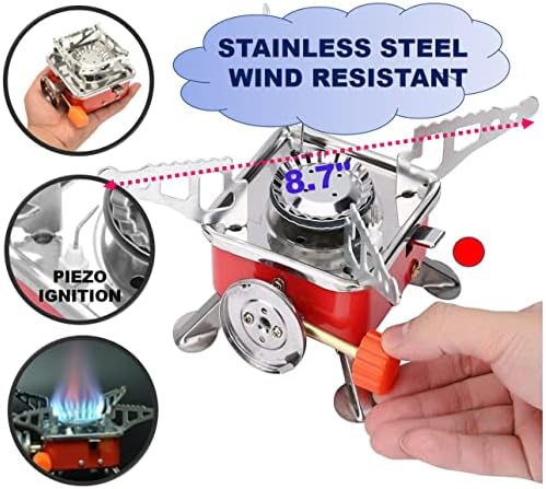 Camping Stove, Backpacking Stove, Foldable, Portable, Lightweight, Piezo Ignition, Single Burner Adjustable, Premium Mini Powerful and Stable Camp Stove for Hiking Picnic, 1+2+1+1pcs