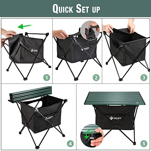 VILLEY Portable Camping Side Table, Ultralight Aluminum Folding Beach Table