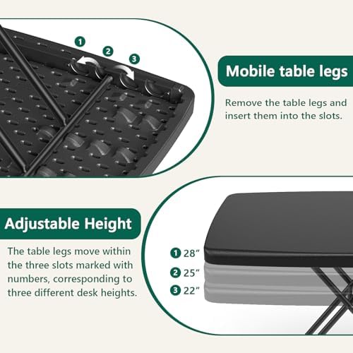 Folding Table 30 Inch -2Pack, Small Desk Adjustable Height TV Tray for Laptop, Couch, Camping - Heavy Duty Utility Foldable Table for Small Spaces, No Assembly Required, Black Granite