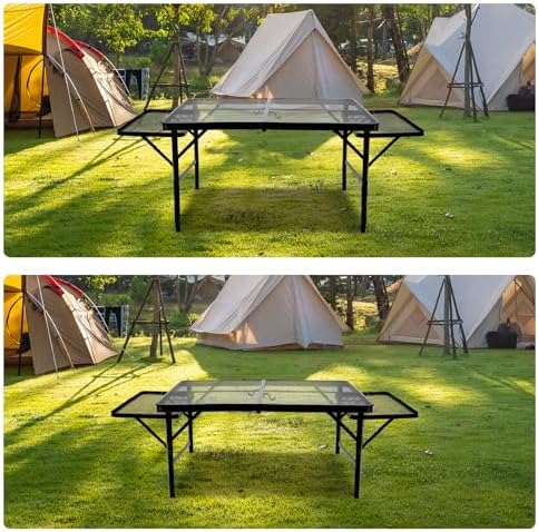 BRIAN & DANY 3x2 FT Camping Table with 2 Wing Panels, Folding Grill Table, Metal Portable Picnic Table, Lightweight Height Adjustable Foldable Table for Outdoor, Black