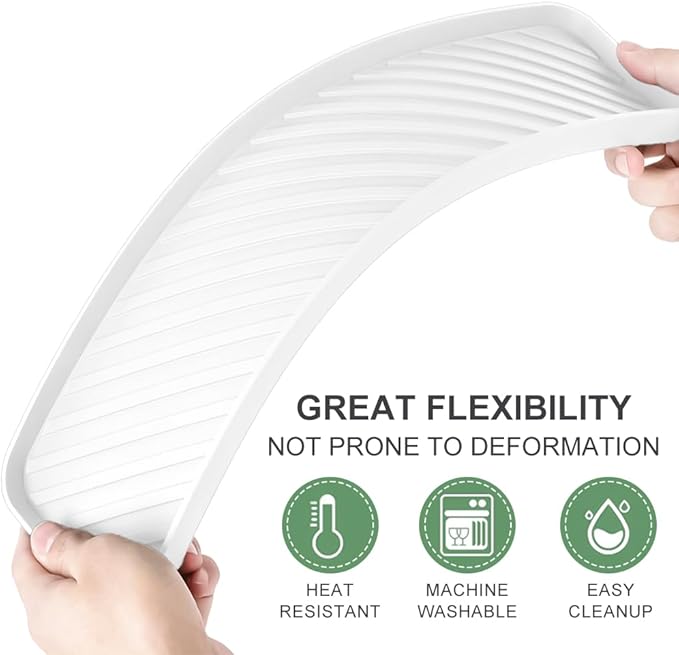 Silicone Organizer Tray for Kitchen Sinks and Bathrooms. Dishwasher-Safe, Non-Slip Countertop Tray, Bathroom Drawer Organizer Trays. Perfect for Makeup & Trinkets (White L 1PC)