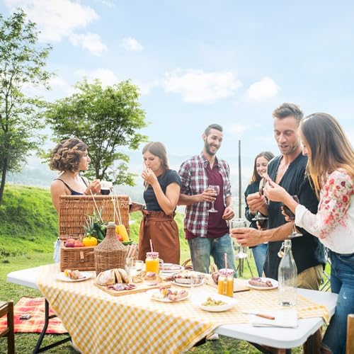 VINGLI 6 Foot Plastic Folding Table Portable Long Table for Indoor Outdoor Use Rectangular with Carrying Handle, Smooth HDPE Tabletop, White
