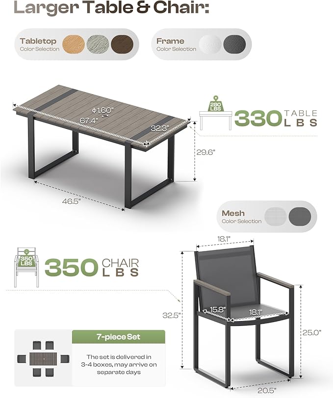 Outdoor Dining Set, HDPS + Aluminum Patio Table and Chairs Set