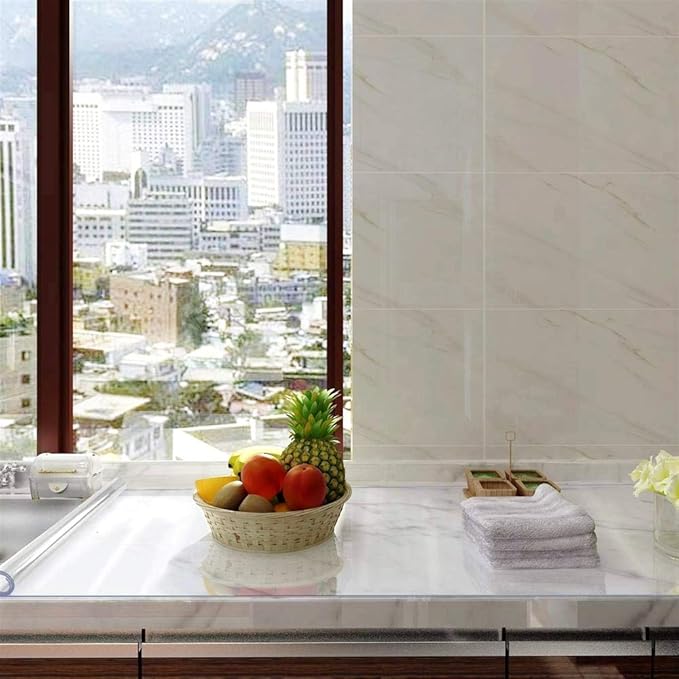 NECAUX Custom Multisize 1.5mm Thick Clear PVC Table Cover Protector - 19 x 63 Inch Waterproof Rectangular Protective Table Pad for Console Table/Media Stand/Wood Dresser, Bench, Counter Tops