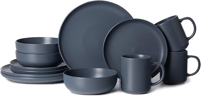 12-Piece Matte Blue Dinnerware Set,Stoneware Dinnerware for 3, Microwave & Dishwasher Safe, Stackable Design for Kitchen and Dining - Plates,Bowls and Mugs
