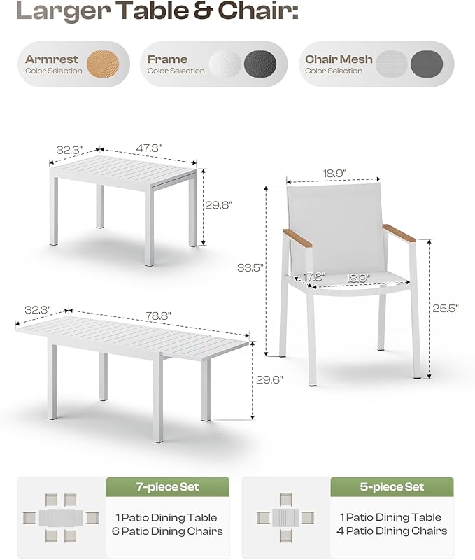 Outdoor Aluminum Patio Dining Table Set