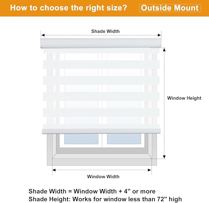 Persilux Zebra Blinds for Windows, Cordless Roller Blinds (63" W x 72" H, White) Light Filtering Sheer Window Treatments, Light Control for Day and Night, Room Darkening Roller Shades for Windows