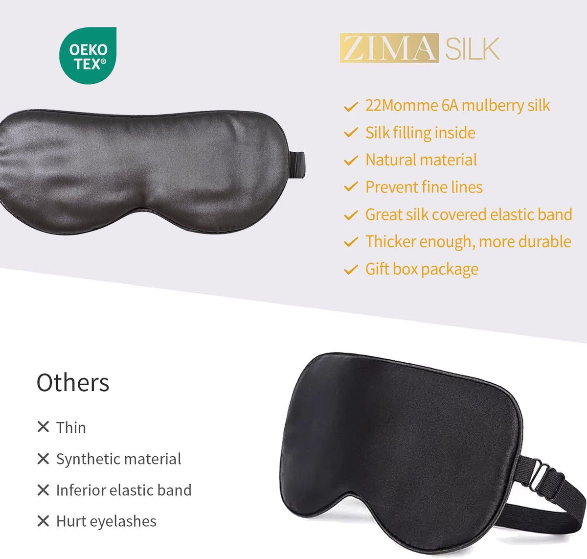 ZIMASILK Adjustable 100% 22 Momme Mulberry Silk Sleep Mask for Sleeping, Filled with Premium Mulberry Silk, Softest & Breathable Eye Sleeping Mask (Blackish Grey)