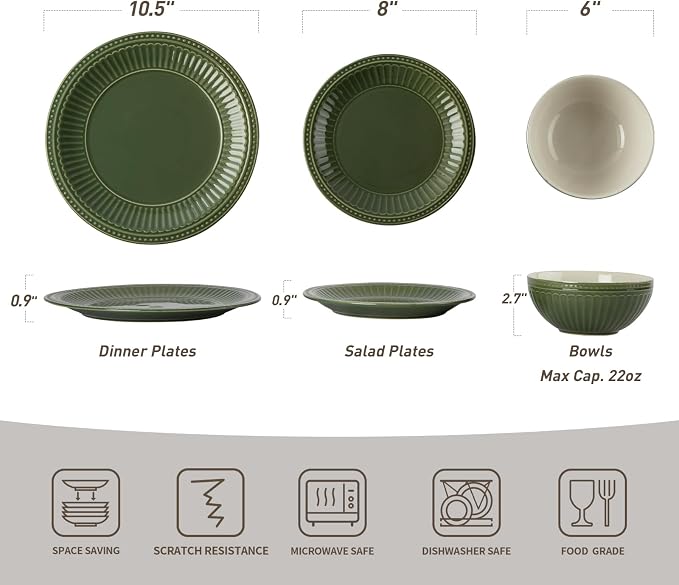 Famiware Ceramic Plates and Bowls Sets, Chip & Scratch Resistant, Microwave &