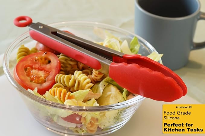 Silicone Cooking Tongs 9-Inch Serving Tongs, Set of 3 (Red)