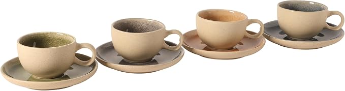 Gibson Elite Manila Bay 8-Piece Stoneware 5 oz Cup and Saucer Set, Reactive