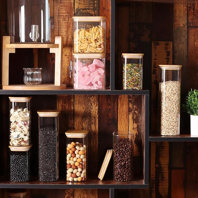 68oz Glass Storage Containers Set of 3 with Lids, Ideal for Pasta, Pickles, Rice, Chia Pudding, Coffee, Spices, Snacks - Tall Jars, Yogurt & Meal Prep Containers for Kitchen Organization