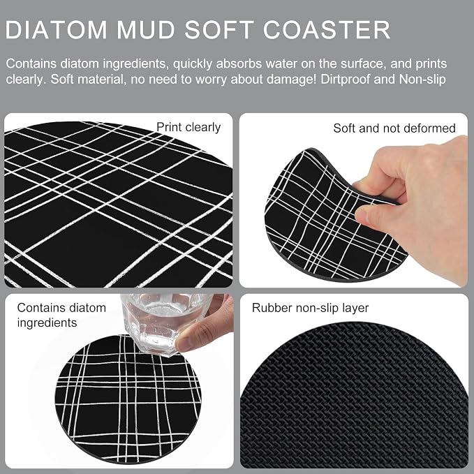 Simple Grid Coasters Set of 6, Absorbent Coasters