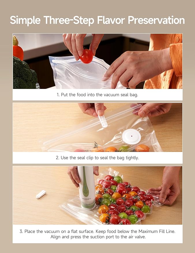HiCOZY Vacuum Sealer for Food with Visible Water Tank, Powerful Compact Handheld Vacuum Sealer Machine with LED Battery Display, 30 BPA-Free and Reusable Bags, Green