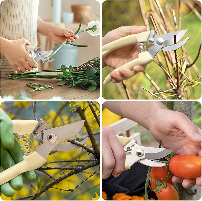 Premium garden shears, meperez pruning scissors gardening tools, pruners for flower, bushes, rose and fruit tree, use for florist, yard and orchard the plant clippers, sharp white steel anvil snips, 2