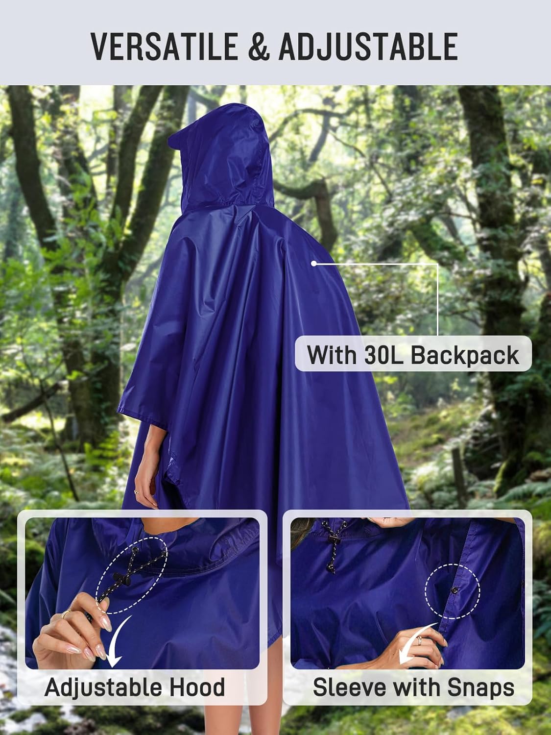 SaphiRose Hooded Rain Poncho Waterproof Raincoat Jacket for Men Women Adults