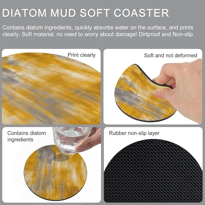 Orange Gray Coasters Set of 2, Absorbent Coasters