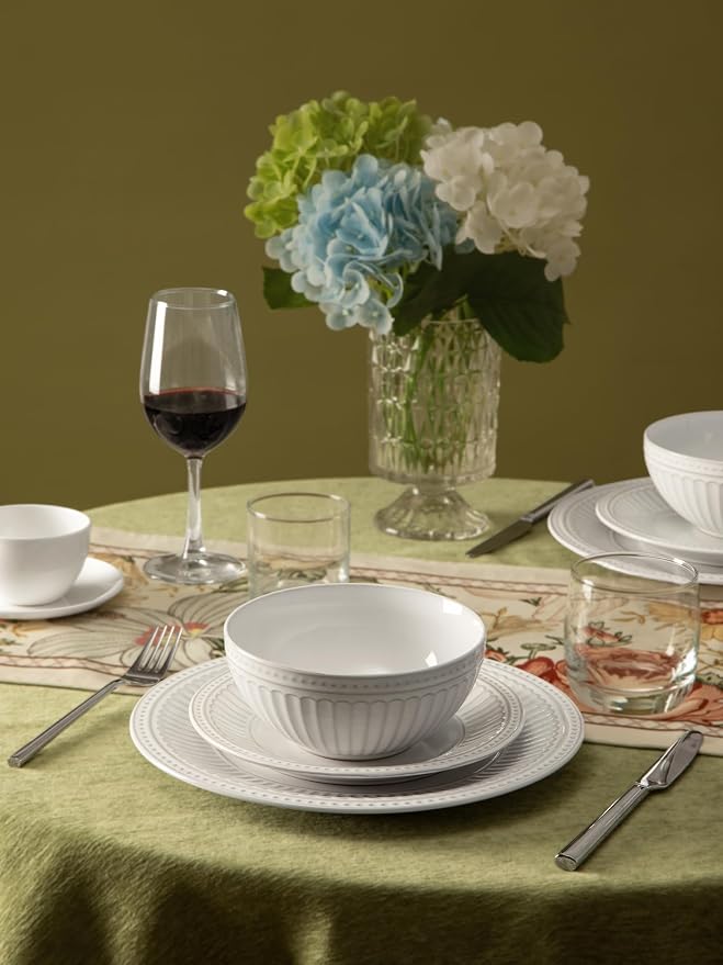 Famiware Ceramic Plates and Bowls Sets, Embossed Dishes Dinnerware