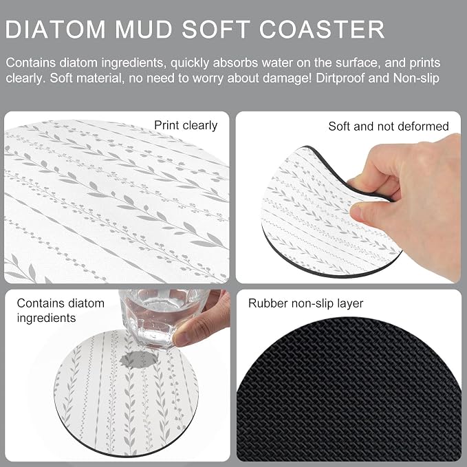 Modern Minimalist Coasters Set of 6, Absorbent Coasters