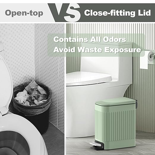 TrashAid Slim Bathroom Trash Can with Lid Soft Close, 6 Liter/1.6 Gallon Stainless Steel Small Garbage Can with Removable Inner Bucket, Step Pedal, Slim Wastebasket for Toilet, Office, Bedroom, Green