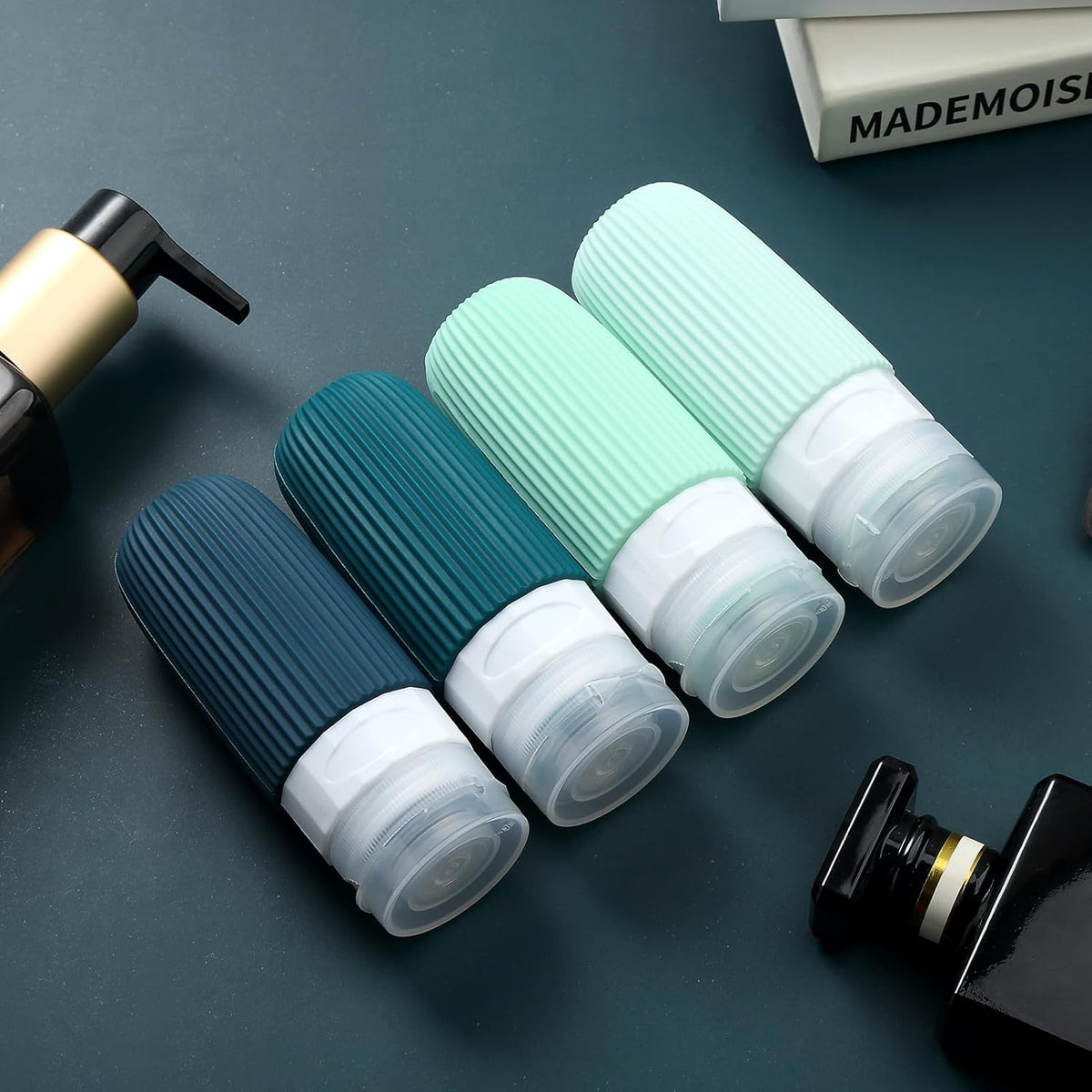 Travel Bottles for Toiletries, Tsa Approved 2oz Travel Bottles, BPA Free Leak Proof Travel Size Toiletry Containers, Refillable Travel Accessories with Toiletry Bag for Shampoo Liquid (4 Pack)