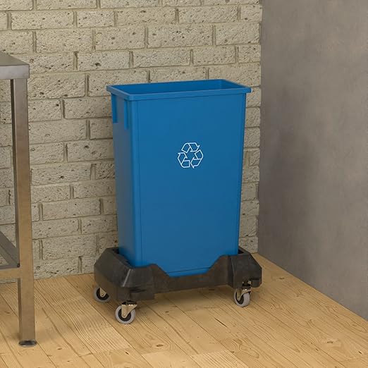 23 Gallon Blue Recycle Slim Jim Trash Can with Dolly