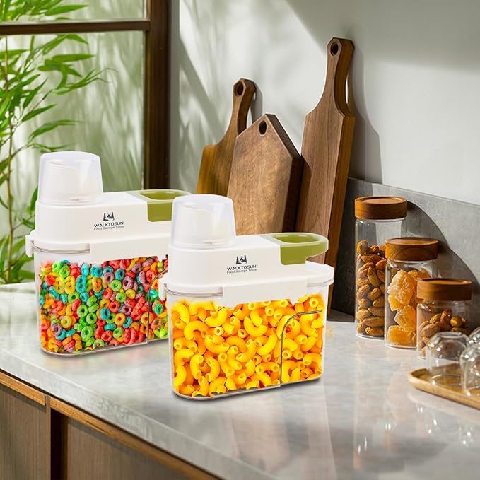 Cereal Containers Storage with Pour Spout Airtight Kitchen and Pantry Organization Canisters for Dry Food Nuts Flour and Sugar Container BPA Free Food Dispenser 1300ml (Green-2pcs)