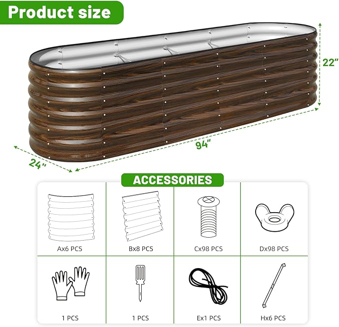 SnugNiture 8x2x2ft Raised Garden Bed Kit